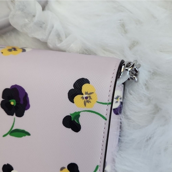NWT Kate Spade Large Convertible Chain Crossbody Pink Pansy with Print - Picture 7 of 8
